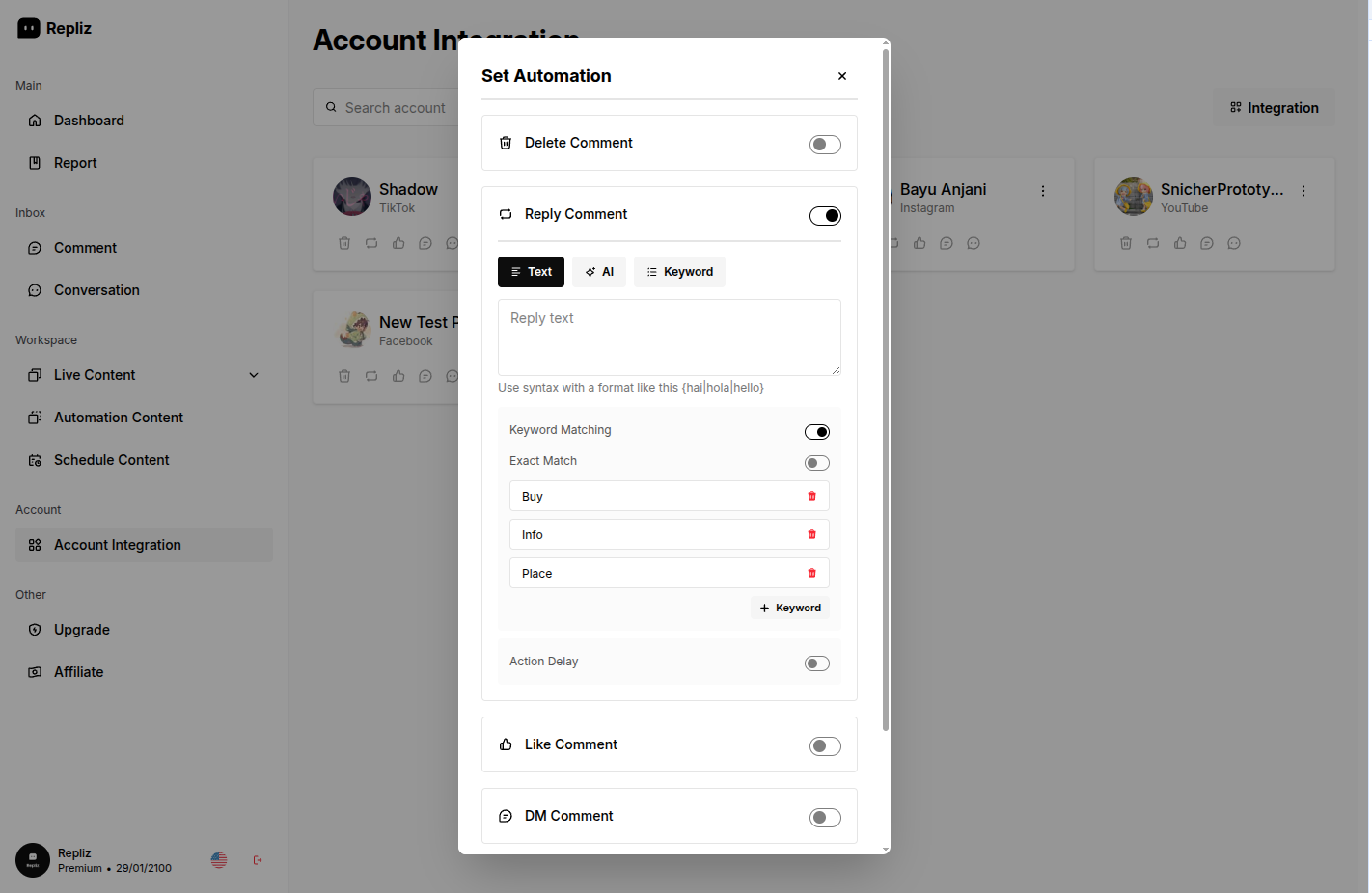 Keyword Matching on Reply Comment