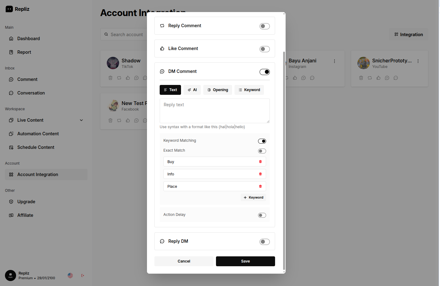 Keyword Matching on DM Comment